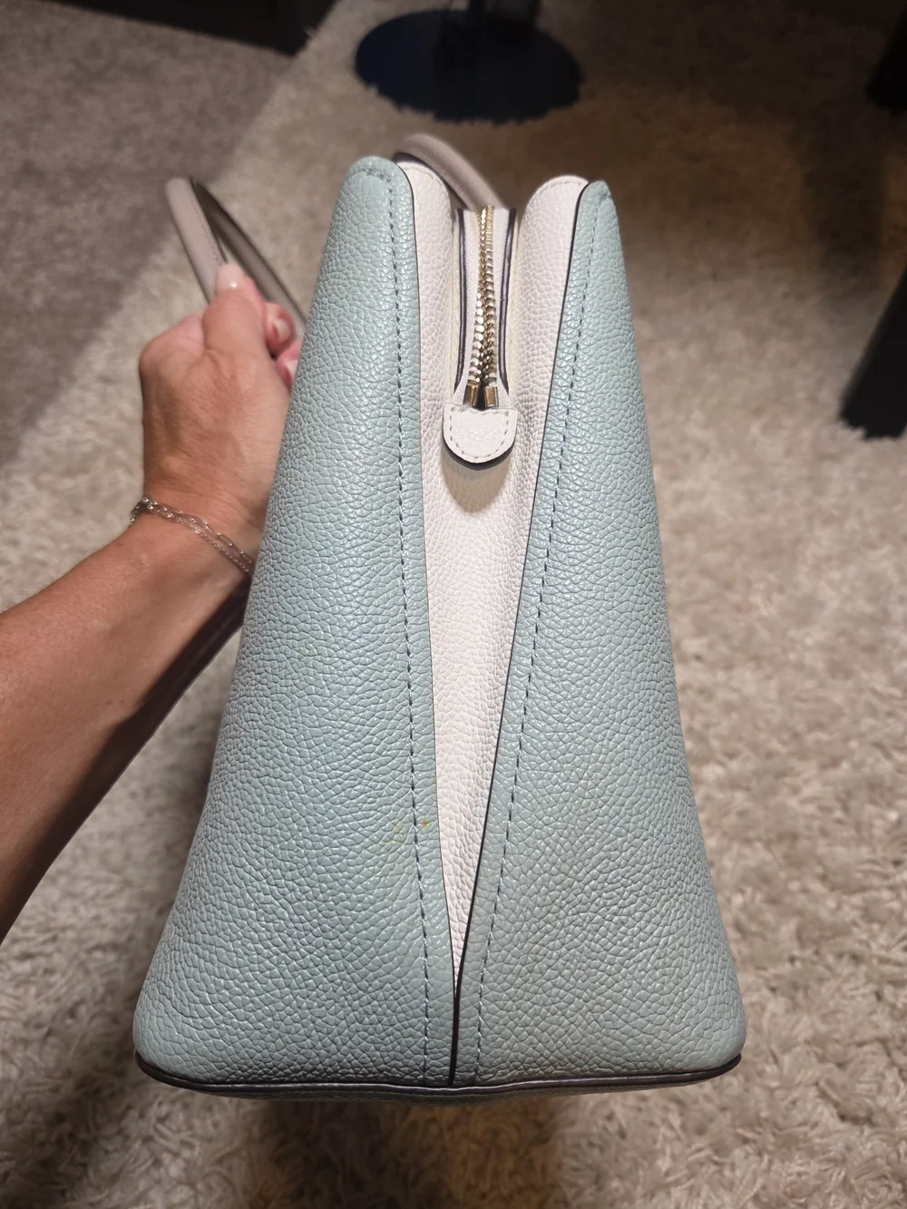 Kate Spade Pebbled Leather Satchel in Light Teal and White